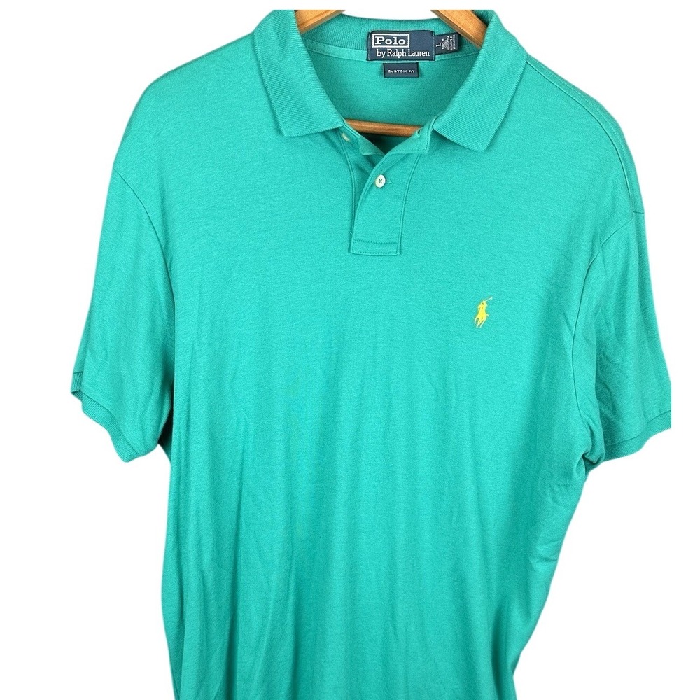 Polo Ralph Lauren Mens Custom Fit Polo Shirt Teal Green Yellow Pony Large